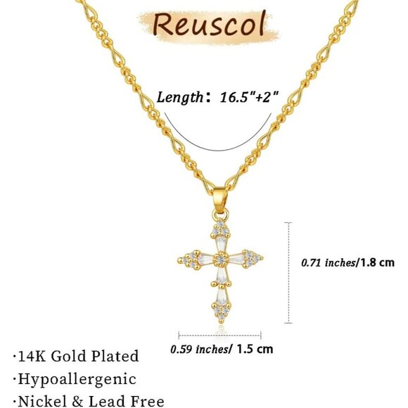 Women's 4-gold 14k Gold Plated Cross Choker Minimalist Simple Dainty Necklaces - Picture 5 of 7